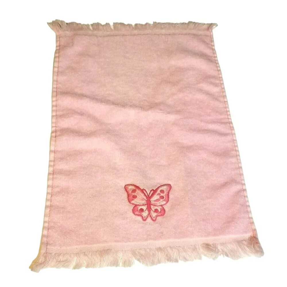 Vintage Cannon Hand Towel Pink With Pink Embroidered Butterfly